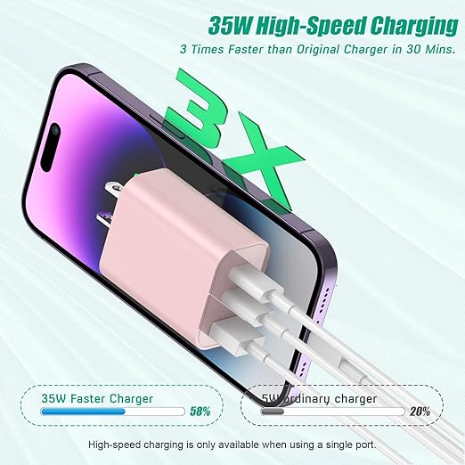 USB C Charger Block for Apple iPhone 17 Fast Charging, 2-Pack 35W USB Charging Block PD Power Adapter Multiport Type C Wall Charge Block for iPhone 17/Air/16/16 Pro/15/15 Pro/Pro Max/Plus/14/13/12