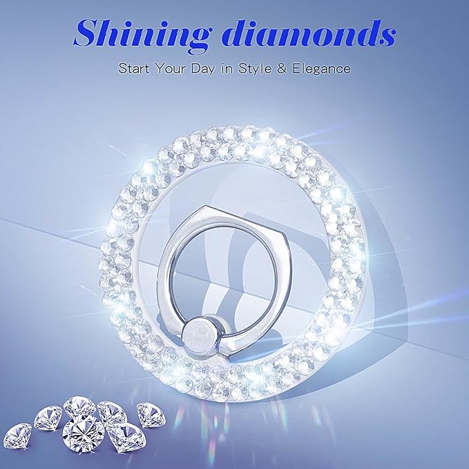Bling Magnetic Phone Ring Holder for Mag-Safe, Glitter Magnet Cell Phone Grip Stand Sparkle Finger Ring Magnetic Compatible with iPhone 16 Pro Max 15 14 13 12 Mag-Safe Accessories（White）