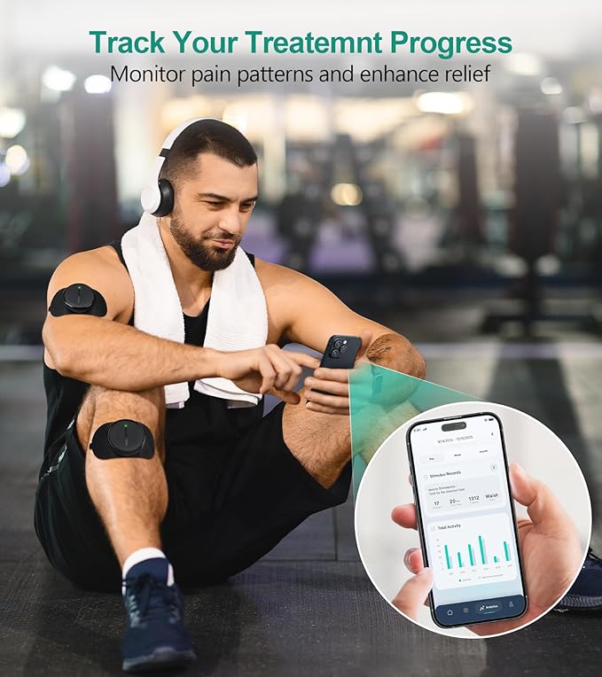 Medcursor Wireless 3-in-1 TENS Unit, Dual-Channel Muscle Stimulator with App Control & Session Memory, EMS Machine with 25 Intensities and 8 Target Areas, Storage Pouch, Designed for Back Pain Relief