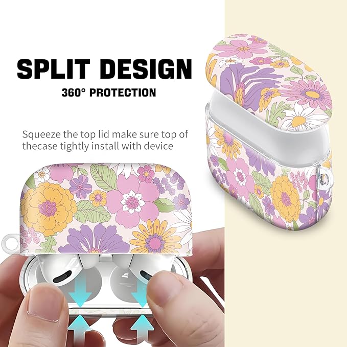 Compatible with AirPod Pro 2nd//1st Generation Case Cover with Key Chain,Full Protective Shockproof Wireless Headphone Case for Airpod Pro 2023/2022/2019（Beautiful Garden）