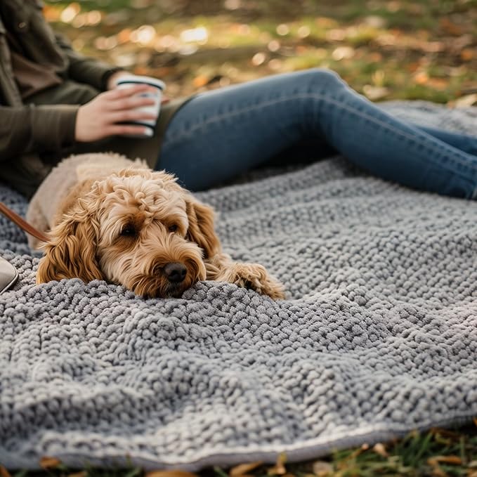 Muddy Mat® Dog Blanket - Chenille Water Absorption Blanket for Bed & Couch Cover for Dogs Washable, Anti-Slip Soft and Durable Furniture Protector for Dogs - Grey 40"x50"