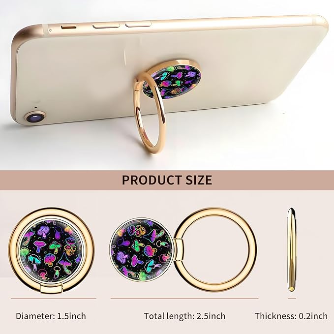 Cell Phone Ring Holder, Cute Metal Phone Grip Stand Finger Ring Kickstand, Flexible 360°Rotation Phone Tablet Case Accessories Compatible with Most Phones Luxury Purple Mushrooms