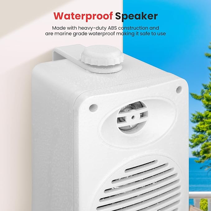 Pyle 200 Watt Bluetooth Indoor Outdoor Speakers Pair - Dual Waterproof 3.5” 2-Way Full Range Speaker System w/ 1/2” High Compliance Polymer Tweeter | Home, Boat, Marine, Deck, Patio, Poolside (White)