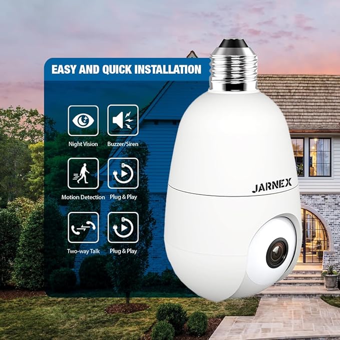4MP Bulb Home Security Camera - 5G & 2.4GHz WiFi, 360° Wireless Outdoor/Indoor, Color Night Vision, 2-Way Audio, Siren Alarm, Compatible with Google and Alexa