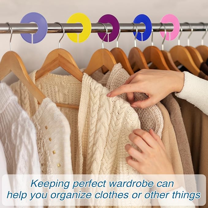 Mozeat Lens 10 PCS Closet Dividers for Hanging Clothes, Color Plastic Hanger Tags Clothing Rack Dividers Round Closet Labels Reusable Wardrobe Hanger Separator （10 Colors）