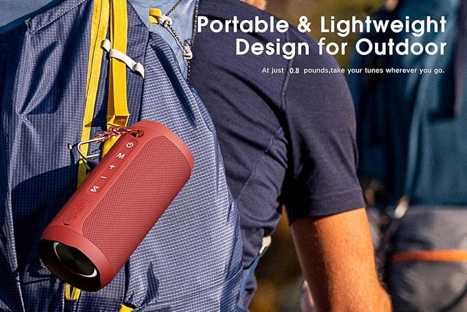 EDUPLINK Bluetooth Speaker IPX7 Waterproof Wireless Speaker with Bass 20H Playtime TWS Stereo Pairing Portable Outdoor Speakers for Beach Camping Travel Gifts for Women Girls Girlfriend Teens Red