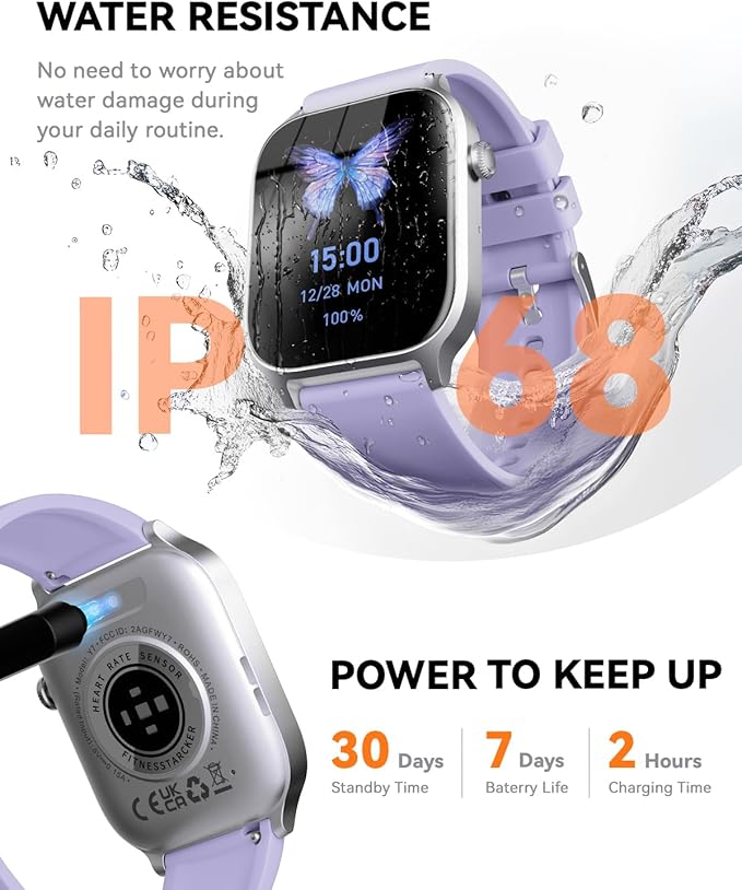 Smart Watches for Women Men, Fitness Tracker Watch with 110 Sports Modes, Step Counter/Sleep Monitor/Pedometer, IP68 Waterproof, Bluetooth Call & Music Control Smartwatch for iPhone/Android,Pueple