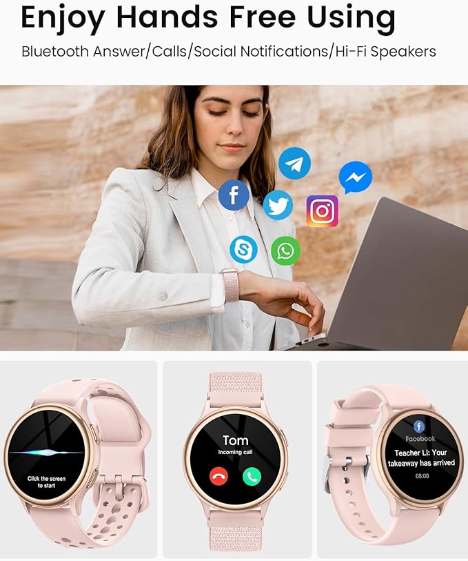 Smart Watches for Women(Answer/Make Calls), 1.27'' AMOLED Screen Activity Trackers with Heart Rate/Sleep/SpO2 Monitor, Smartwatch for iPhone/Samsung/Android, 120+ Sport Modes IP68 Fitness Watch Pink
