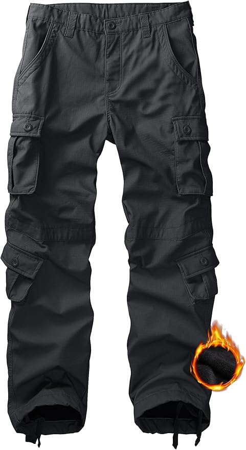 KOCTHOMY Men’s Fleece Lined Hiking Pants,Winter Outdoor Thermal Casual Work Cargo Pants with Multi Pockets, No Belt.