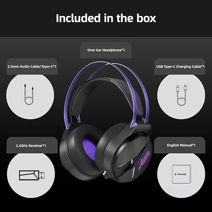 Wireless Gaming Headset - Pro E-Gaming Level Over Ear Headphones with Short MIC,Suspension headband,Dual EQ & Noise Cancel,PRO-G audio,7.1 Surround Sound,RGB for PC (USB, BTv5.4, 2.4GHz, Wired)