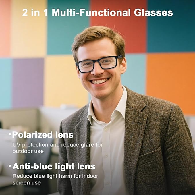 Smart Glasses for Men & Women, IPX5 Waterproof & Voice Assistant, Audio Glasses with Extra Polarized Lenses & Open-Ear Speaker, Anti-Blue Light Bluetooth Glasses for Driving, Travel & Working