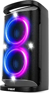 QxbJoy Portable Bluetooth Speaker: 160W Peak Powerful Loud Sound Deep Bass Wireless Boombox Large Subwoofer 15 Hours Battery Life Fast Charging with Led Light Show for Party Outdoor Camping Backyard