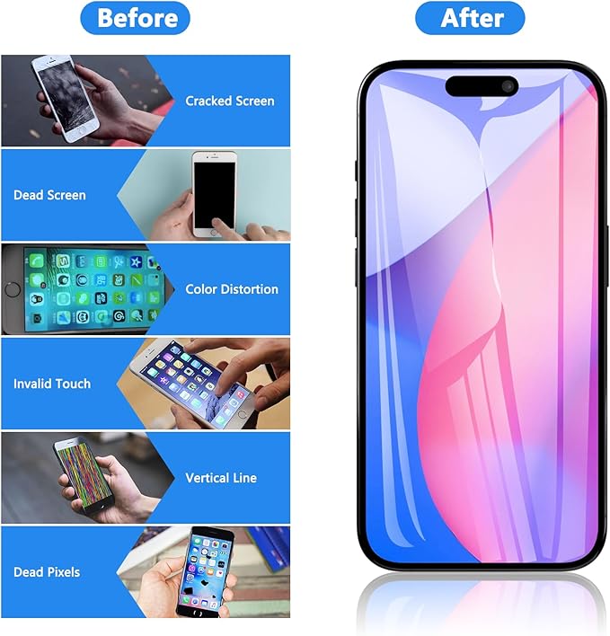 for iPhone 16 Plus Screen Replacement, 6.7 inch LCD Display 3D Touch Full HD Digitizer Frame Assembly, Compatible with A3290, A3082, A3289, A3291 Models, Repair Kit + Screen Tempered Protector