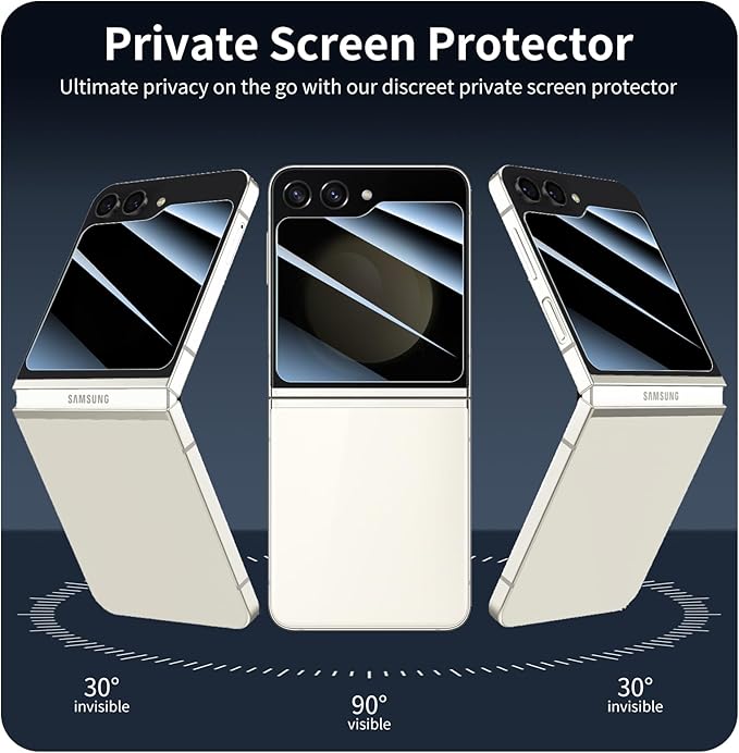 Privacy Screen & Camera Lens Protector for Samsung Galaxy Z Flip5, Double Shatterproof Anti-Spy Tempered Glass, Private Black Protection, 9H Hardness Anti-Scratch Case-Friendly, 3 Pack Each