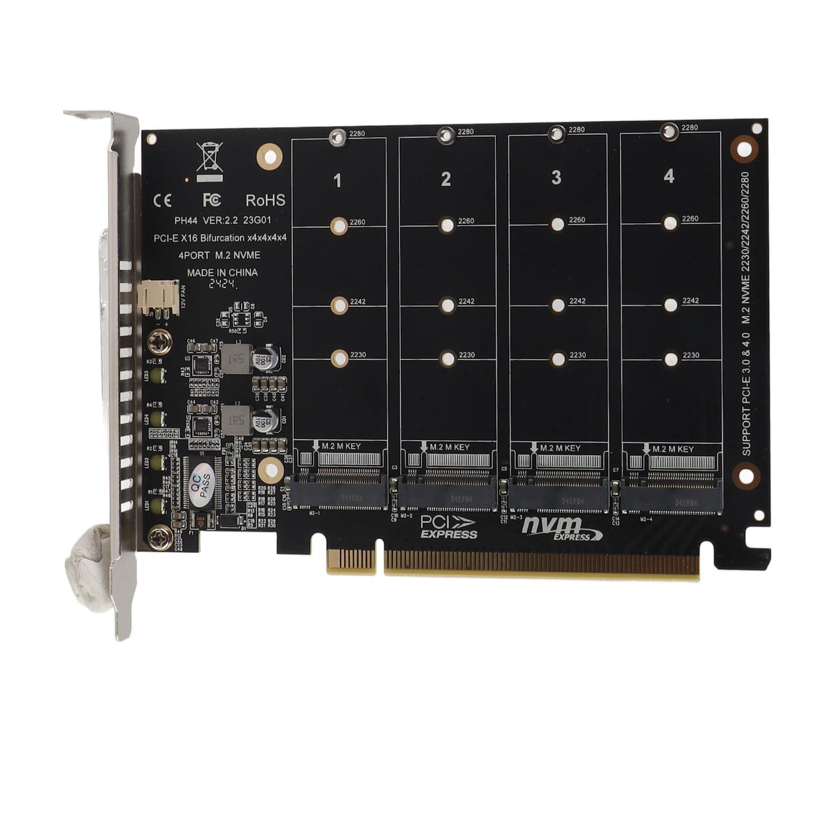 M.2 PCIe Adapter, 4 Port M.2 NVMe SSD to PCIE X16 M Key Hard Drive Converter Reader Expansion Card