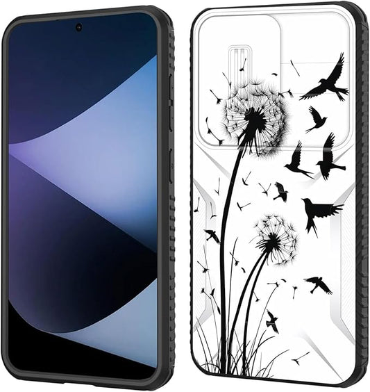for Galaxy S24 Plus Case Built in Slide Camera Lens Cover,Heavy Duty Shockproof Protection Dual Layer Case for Samsung Galaxy S24 Plus (6.7") 2024,Dandelions and Birds