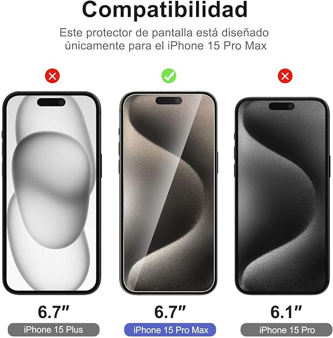 NEW'C 3x for iPhone 15 Pro Max Screen Protector (6.7 inches)+ 3x Camera Lens Protector, Sensor Protection, Case Friendly Tempered Glass Film +Dust Plug- Easy installation tool include