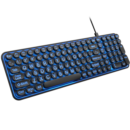 EDJO Large Print 7-Color Backlit Wired USB Keyboard with Retro Round Keys