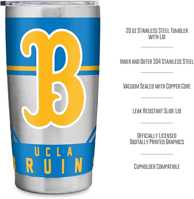 Rico Industries NCAA 20oz Stainless Steel Tumbler with Lid - Great For Coffee, Tea, Water or Cocktails