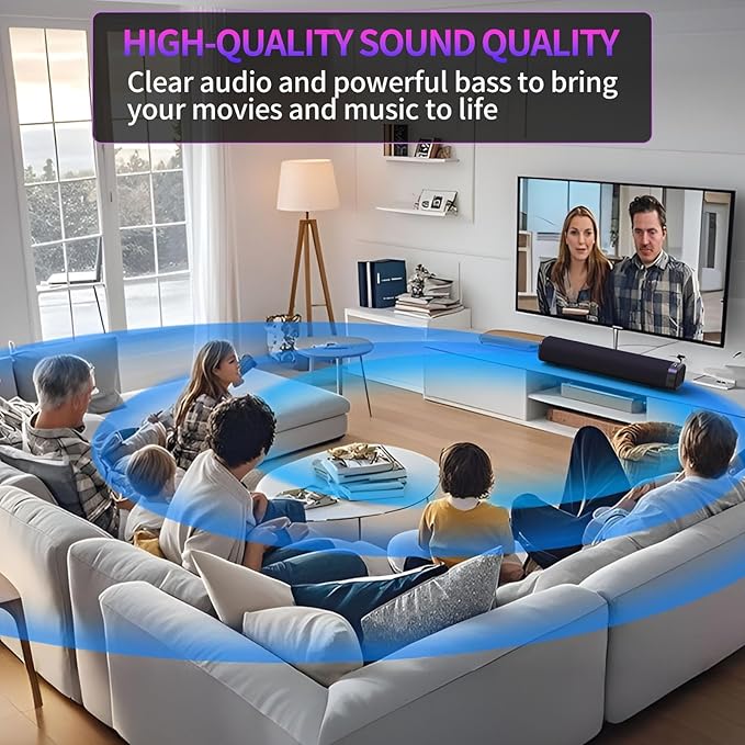 Sound Bar for Smart TV, Sound Bar, Bluetooth Sound bar, with Optical/AUX/HD ARC, Surround Sound Speakers, Surround Sound System for TV/PC/Gaming/Projectors, Wall Mountable PC Soundbar
