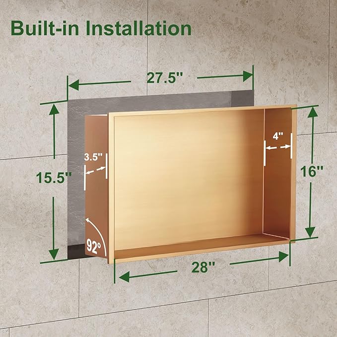 Shower Niche, Stainless Steel Elegant Bathroom Niche, No Tile Needed Recessed Shower Shelf Organizer for Storage