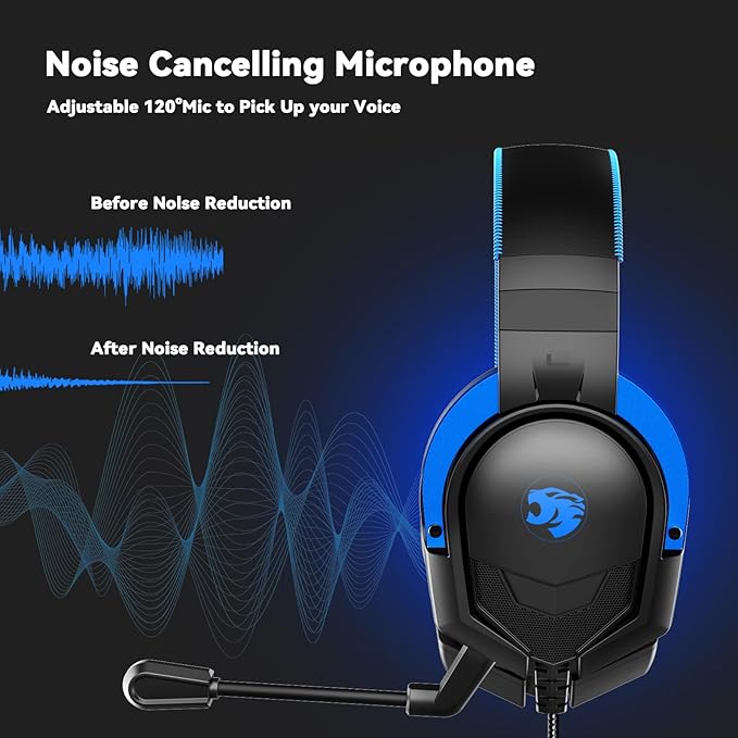 A88 Gaming Headset with Microphone, Stereo Wired Noise Cancelling Over-Ear Headphones with Mic for Pc, Ps5, Xbox One Series X/s, Ps4, Computer, Laptop, Mac, Nintendo, Gamer (Blue)