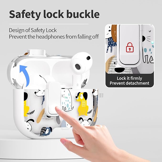 for AirPods Pro 3 Case(2025) with Secure Lock Clip and Phone Stand,Floral Girly Style Protective Cover with Cleaning Kit and Hand Strap for Apple AirPod Pro 3 Generation (White Dog)