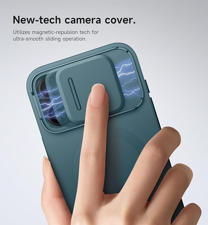 SURITCH for iPhone 16 Pro Max Case with Magnetic Camera Slide Cover and Adjustable Kickstand, Compatible with MagSafe, Shockproof Bumper Case Slim Protective Cover 6.9 Inch, Lake Green