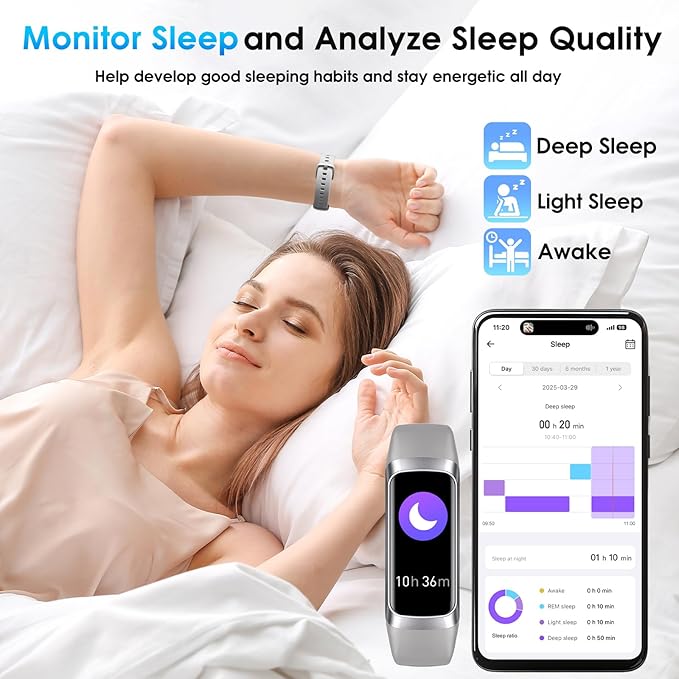 Fitness Tracker, 24/7 Heart Rate Blood Oxygen Blood Pressure Body Temp Monitor Sleep Calorie Tracker with 1.1" AMOLED Touch Color Screen Pedometer Smart Watch Waterproof for Women Men (Silver Gray)
