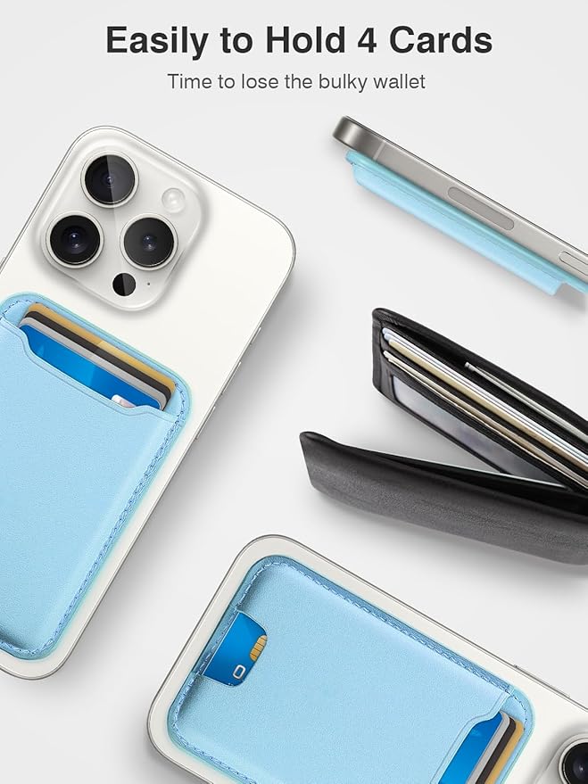 TopMade for Magsafe Wallet, Strongest Magnetic Card Holder for iPhone 17, iPhone 16/15/14/13/12 Series, Leather Magnetic Phone Wallet with Powerful Magnets, RFID Blocking, Fit 4 Cards, White Ice