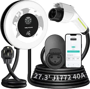Level 2 EV Charger, 40Amp 9.6KW Fast EV Car Charger, Wall Charging Station for Home with J1772 Connector, 240V NEMA 14-50 Plug-WiFi & APP Enabled, EC41 White