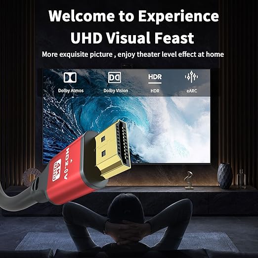 1.5FT HDMI 2.1 Cable 2 Pack 8K60Hz 4K120Hz, 48Gbps Ultra High Speed HDMI Cable with Gold Plated Connector, Red Aluminum Housing, for PS5, Xbox Series X, Gaming Monitor, Soundbar, Desktop Setup.