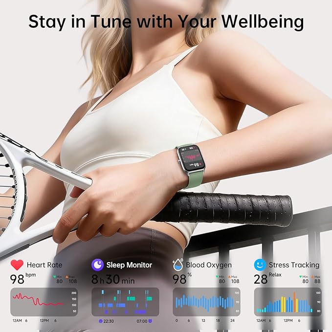 Tensky Smart Watch for Men/Women, 1.85'' HD Touchscreen Smartwatch for Android/iPhone/Samsung/(Bluetooth Call), Alexa Built-in, 100+ Sport Modes Fitness Digital Tracker, Sleep/Heart Rate/SpO2 Monitor