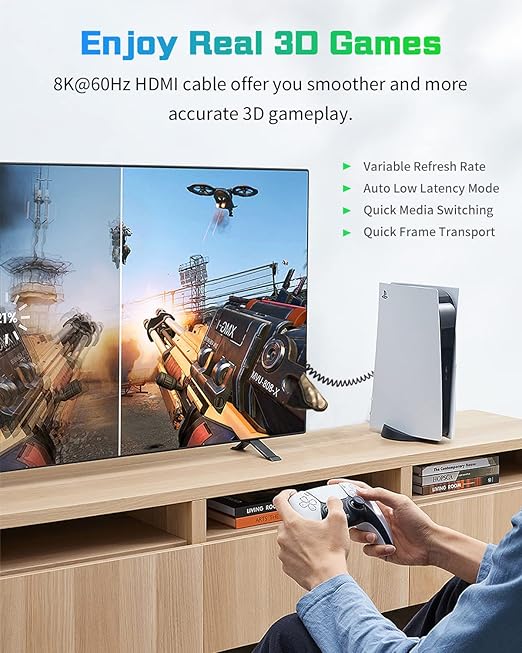 Duttek 8K Coiled HDMI Cable 3FT-8FT, HDMI Coild Cable 48Gbps, Extreme Thin HDMI Male to Male Cable 8K@60Hz Compatible with Monitor, Laptop, UHD TV, PC