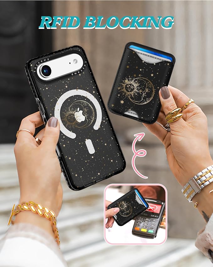 Toycamp for iPhone 17 Air Case - Compatible with Magsafe Credit Card Holder Wallet Magnetic Cute Women Teen Girls Kawaii Girly Unique Sun Moon Design Phone Cover for Apple 17 Air
