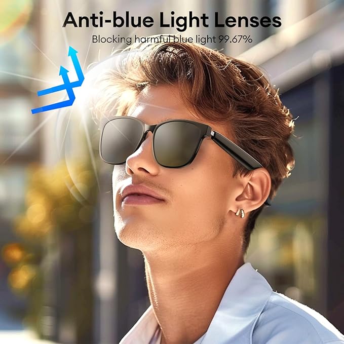 AI Smart Glasses, Bluetooth 5.4 Translation Glasses with 144 Language & Accents, Blue Light Filtering Lenses, Multifunctional Smart Glasses for Men Women, Travel Meeting Trade Business HY-C8 Black