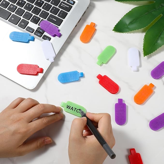 30 Pcs Cable Labels, Multi-Color Write-On Reusable Cord Labels Tags for Wire Management Identification, Nylon Cord Label for Computer Electronic Charging Cables Organization (6 Colors)