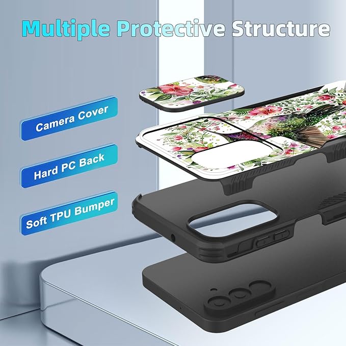 for Galaxy A17 5G Case Built in Slide Camera Lens Cover,Heavy Duty Shockproof Protection Dual Layer Case for Samsung Galaxy A17 5G 6.7" 2025,Dandelions and Birds