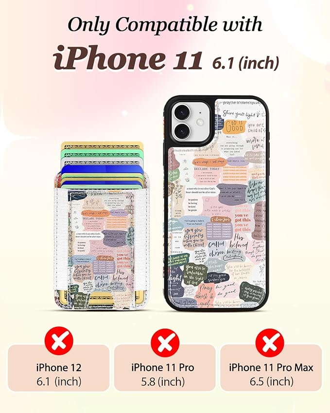 Shorogyt for iPhone 11 Wallet Case - Fits 5 Cards, Compatible with Magsafe Detachable Magnetic Credit Card Holder Leather Cardholder Cute Phone Cover Women Girls for Apple 11, Collage