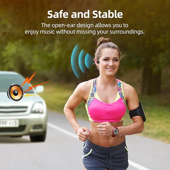 Bone Conduction Headphones, Open Ear Wireless Bluetooth 5.3 Headphones, IPX7 Waterproof Sports Earbuds with Microphone, 10HR Playtime, Lightweight Headset for Running,Workout,Gym(Orange)