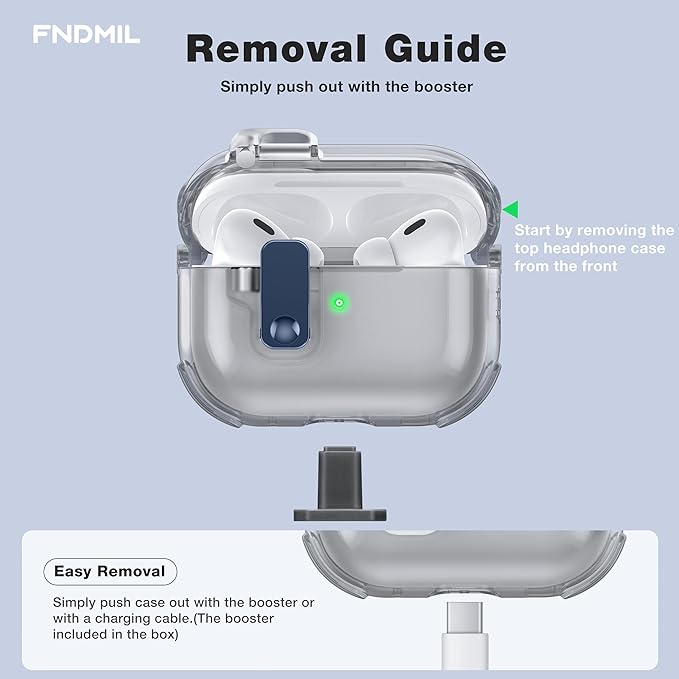 Clear Case for AirPods Pro 2 Case Cover with Lock Safety&Pop Up [Military Shockproof]Anti-Yellow Transparent Wireless Charging for AirPods Pro 2nd/1st Generation Case with Keychain,Clear Black