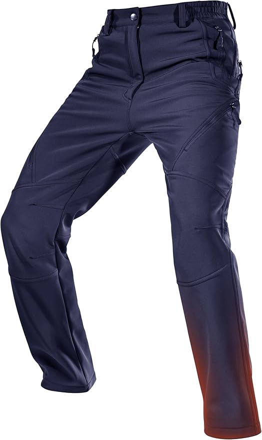 FREE SOLDIER Men's Fleece Lined Outdoor Cargo Hiking Pants Water Repellent Softshell Snow Ski Pants with Zipper Pockets