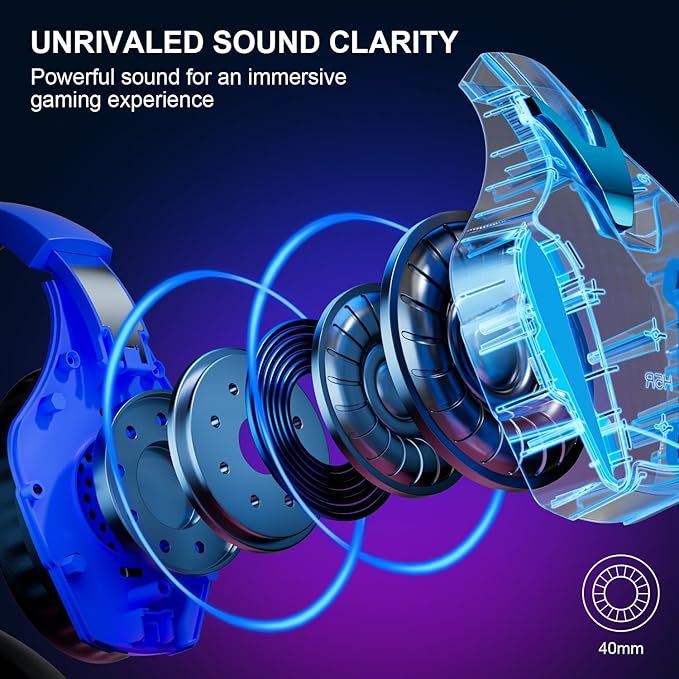 PHOINIKAS PS4 Gaming Headset for PC, Switch, PS5 Headset with 7.1 Stereo Sound, Gaming Headphones with Noise Cancelling Mic, LED Light, Over Ear Headset for Laptop, Mobile (Violet)