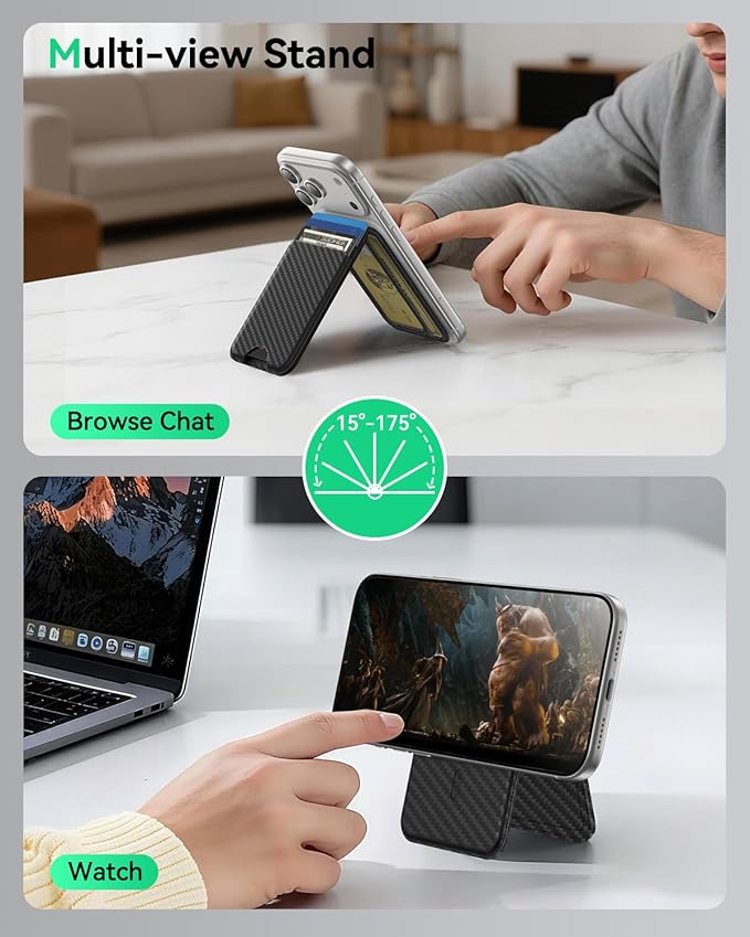 for MagSafe Wallet with Stand, 5 Card Holder, Slim Leather Magnetic Wallet for iPhone 17/16/15/14/13/12 Pro Max Plus Air Series, 3 Card Slots & 1 Cash Slot,Carbon Fiber
