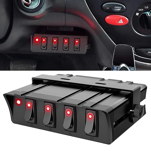 Nilight 6 Gang Rocker Switch Box SPST On Off Toggle 12V-24V Button