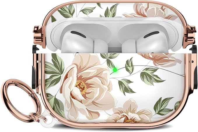 Maxjoy for Cute Airpods Pro 2 case with Safety Lock,Compatible Airpods Pro Case 2nd/1st Gen,Compatible Flesh Colored Rose Flower AirPods Case Cover for Women Girly with Keychain-Transparent