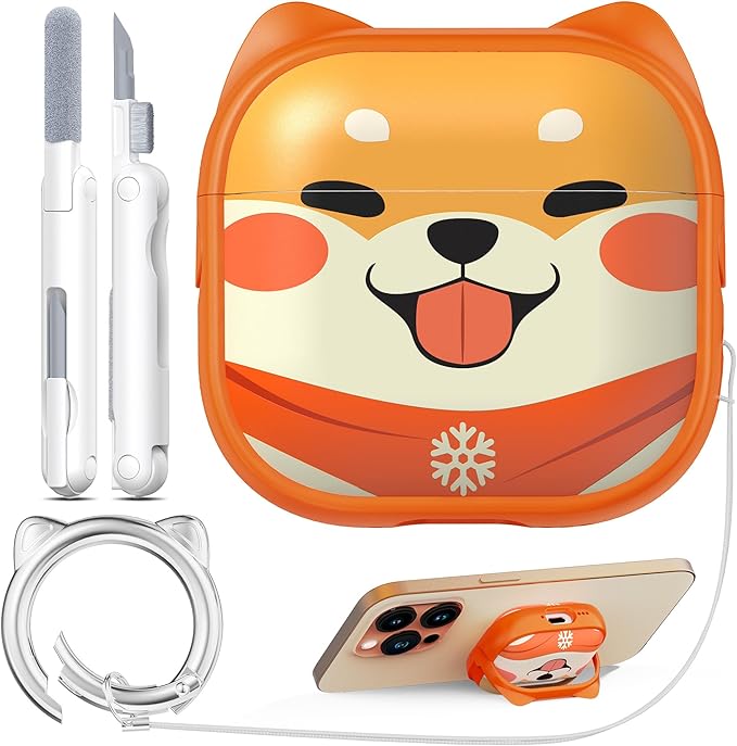 RFUNGUANGO AirPods 4 Case for Women Girly Cat Case with Lock, Phone Stand, Keychain & Cleaner Kit, Compatible with Apple Airpods 4th Generation Case Cover, Orange Cute Dog
