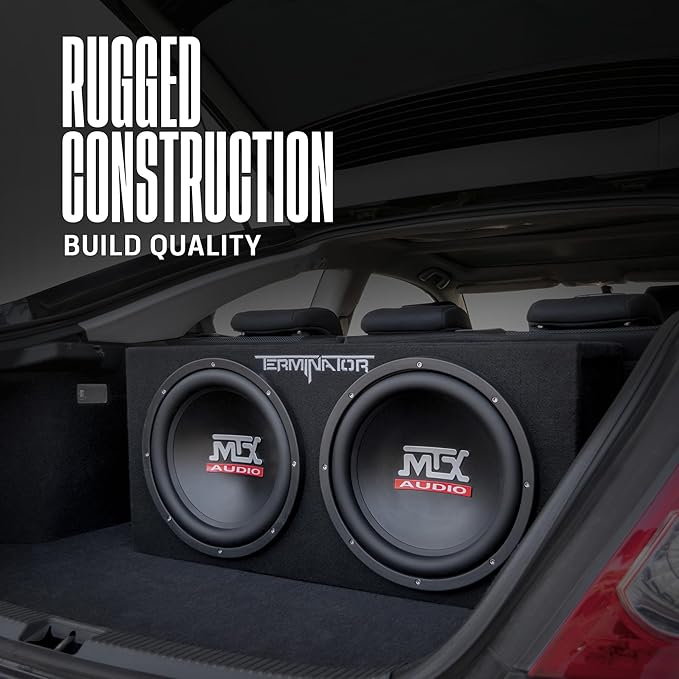 MTX Audio Dual Subwoofer Vented Enclosure with High Resolution Feature, Aviation Carpet and Floor Standing Mounting Type for Vehicle, Black