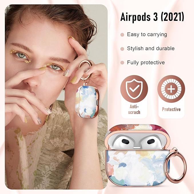Maxjoy for AirPods 3rd Generation Case, Unique Design Hard Protective Shockproof Airpods 3 Cover with Keychain Compatible with Apple AirPods 3rd Charging Case for Women Men,Colorful Graffiti Lanyard