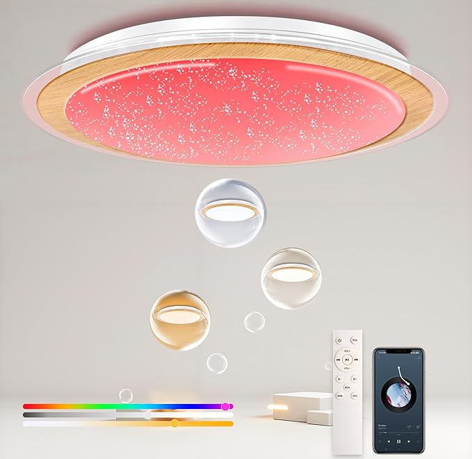 WF-Version LED Ceiling Light with Speaker 60W 21Inch Control via app/Voice/Remote Adjustable Brightness & Color Temperature Ceiling Lamp RGB Ambient Lighting for Bedroom Kids Room and More